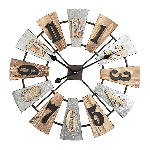 MODE HOME 24 Inch Large Farmhouse Wall Clock, Decorative Vintage Wood Wall Clock, Rustic Country Windmill Clock Wall Decor, Silent Battery Operated for Kitchen, Living Room, Bathroom