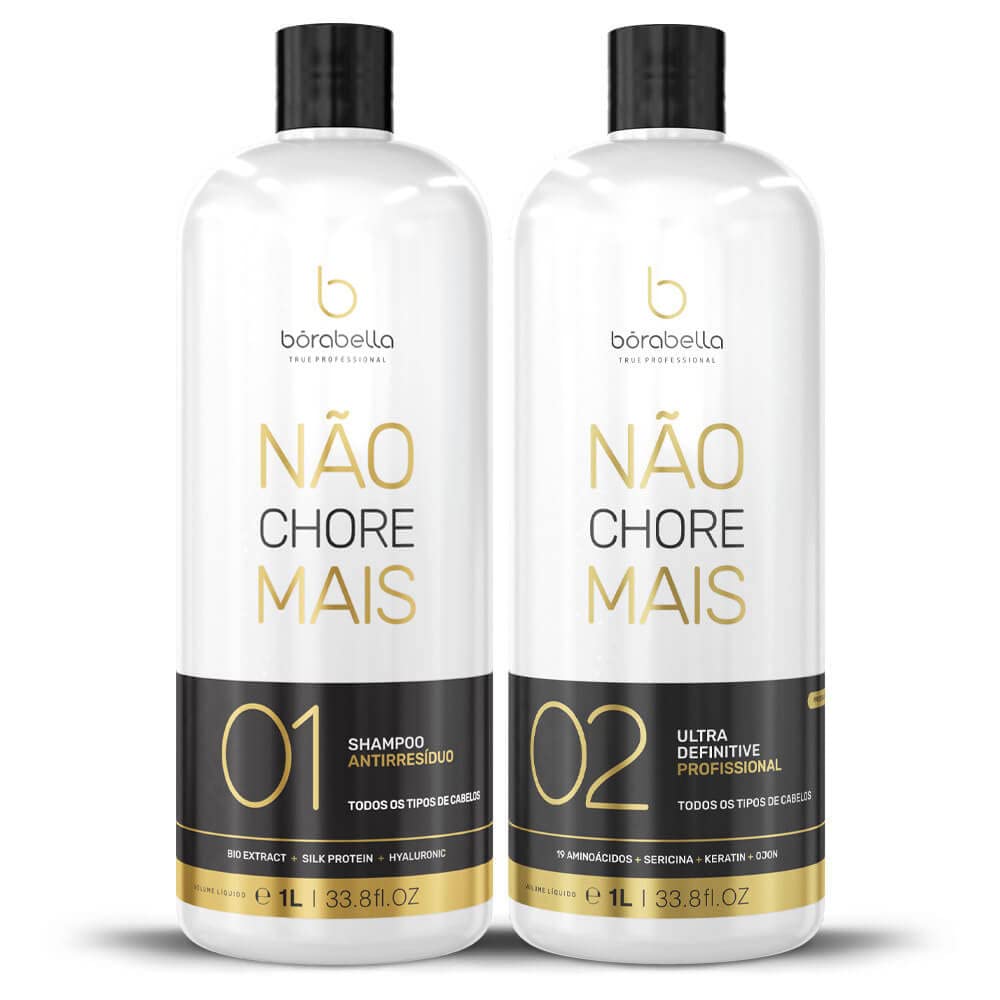 Borabella Não Chore Mais (No More Cry), Coffret de soins capillaires professionnels, lissage sans formaldéhyde avec shampooing et soin ultra-lissant, 2 x 1000 ml