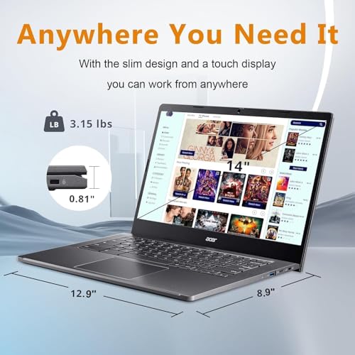 Image of Acer Chromebook Plus 514, 14 inch FHD Touchscreen Laptop, Intel 8-Core i3-N305, 8GB RAM, 512GB SSD, Chrome OS, Long Battery Life, High-End Business /Luxury Gift