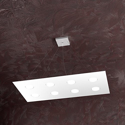 Lustre moderne 8 ampoules LED suspension métal blanc salon salle à manger
