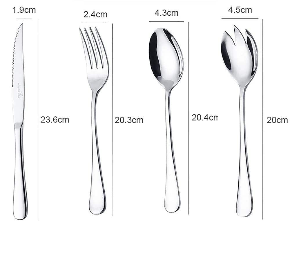 Ensemble De Couverts en Argent, 4 Couteaux en Acier Inoxydable, Fourchette Et Cuillère, Polissage Miroir Exquis, Peut Être Utilisé pour La Salade De Steak Au Restaurant Familial
