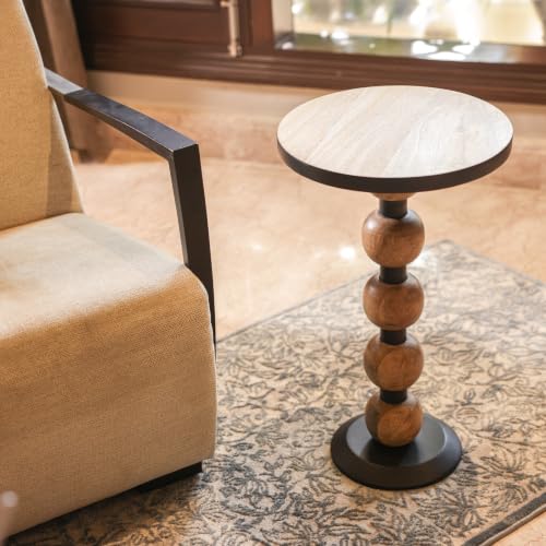 Image of Pearl End Table Wooden Side Table, Black Deco Finish