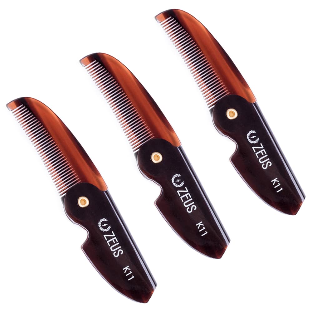 ZEUSFolding Mustache Comb, Handmade Saw-Cut Best Moustache Pocket Comb - (3 Pack - Traditional) - K11