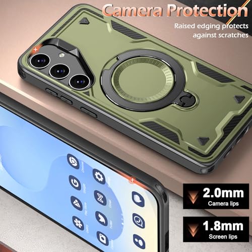 Image of for Samsung Galaxy S25 Plus Case Magnetic with Stand, with Mag-Safe, with Screen Protector, Wireless Charging, Shockproof for Samsung S25 Plus 5G Phone Case, Ring Holder Cover Green