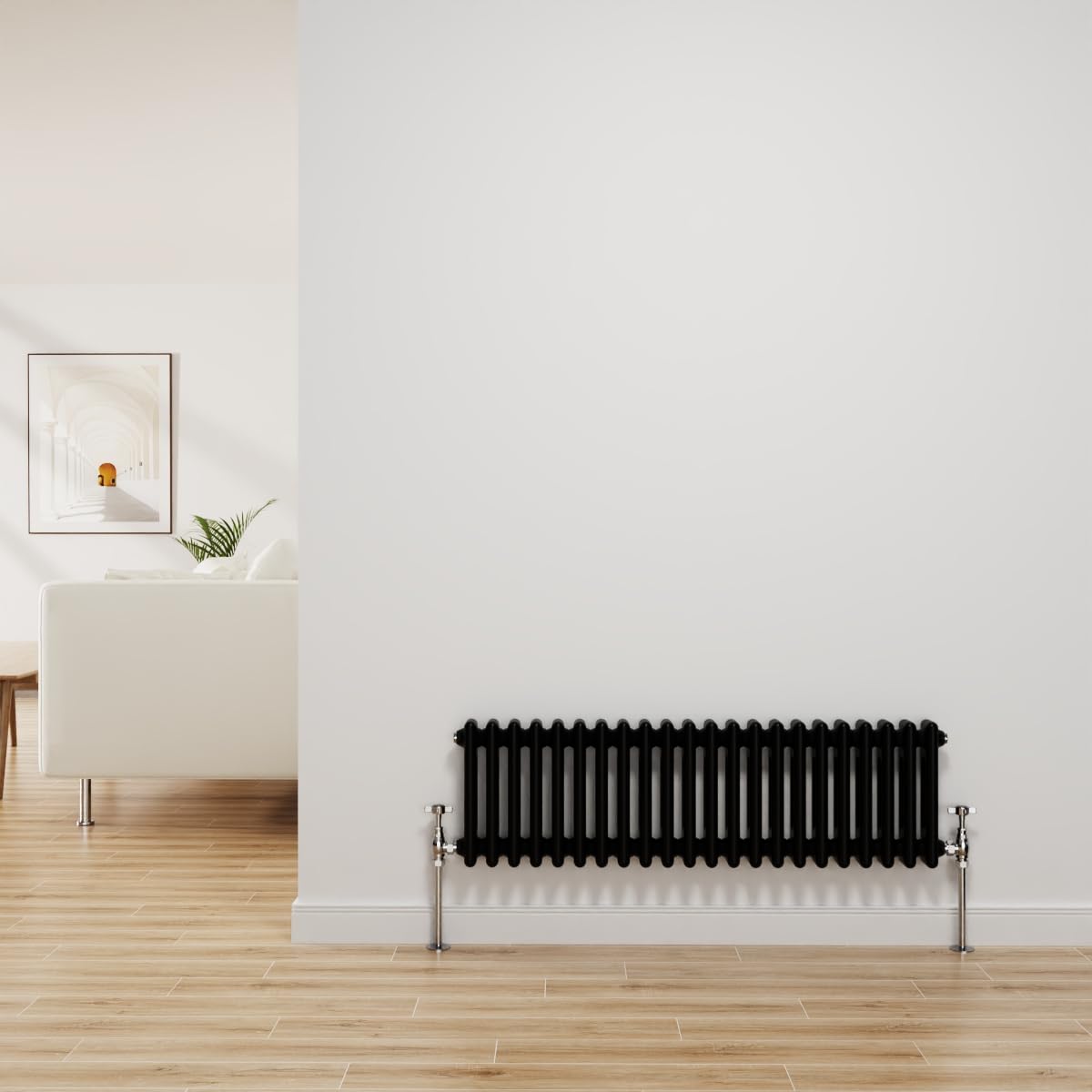 NRG Traditional Radiator Black Cast Iron 2 Column Horizontal Central Heating Bathroom Radiators 300x1010mm