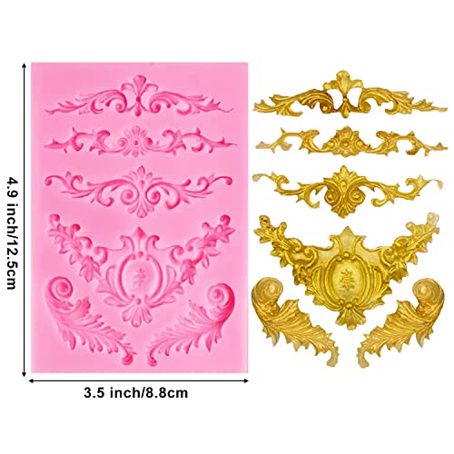Silicone Fondant Molds, AIMEIKI 3 Pack 3D Baroque Fondant Molds Scroll Border Lace Silicone Molds Curlicues Gum Paste Candy Chocolate Molds for Birthday Wedding Party DIY Cake - Image 4