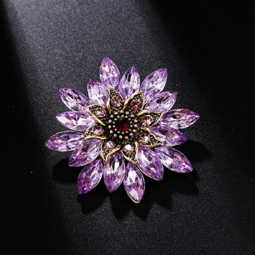 Image of Rhinestone Flower Brooch Pin for Women Red Black Purple Flower Broochs Pin Hat Christmas Brooch Jewelry