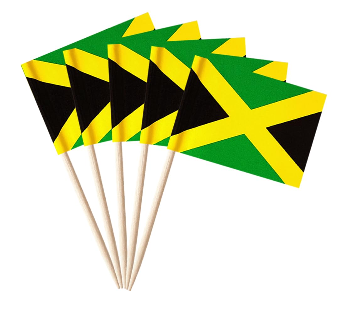 stidsds 100 Pcs Jamaica Flag Jamaican Toothpick Flags Mini Small Jamaica Cupcake Toppers Stick Flags Banner Country Party Cocktail Fruit Decoration