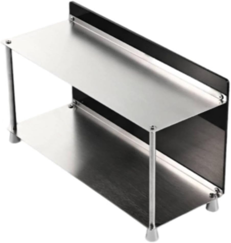 Double Layer Storage Rack Stainless Steel Organizer Shelf Stand Display with Acrylic Sides Space Saving Profile Stable Base Suitable for Bedroom, Black, Double-Layer Modern Minimalist Rack