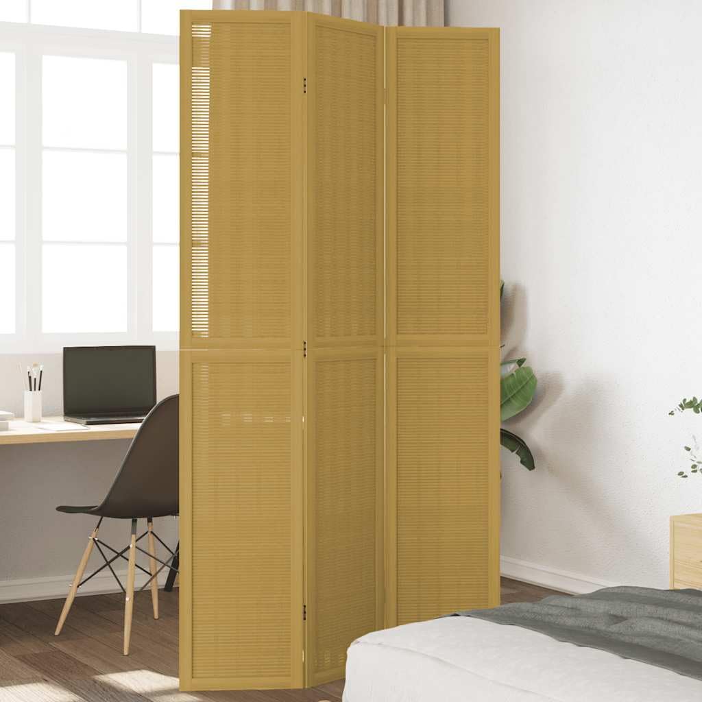 Paravent pliable en bois de paulownia et bambou - 3 panneaux - 105-110 x 220 cm - Brise-vue pliable - Design robuste pour salon, chambre à coucher et bureau - Marron
