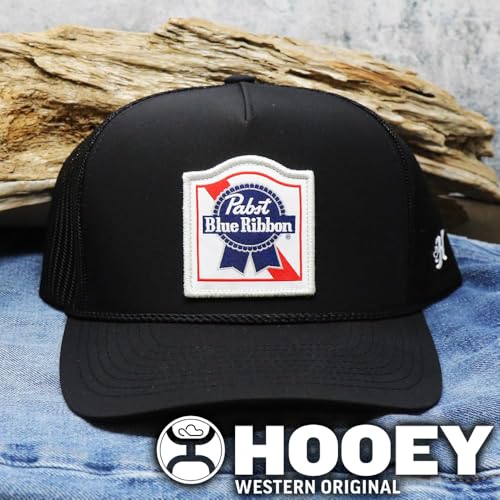 Image of HOOEY Officially Licensed Pabst Blue Ribbon One Size Fits All Adjustable Snapback Hat for Men and Women Mesh Back Trucker Hat