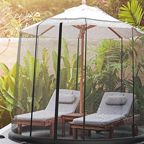 Pure Garden Patio Umbrella Mesh Screen For 10-11’ Patio Table Umbrellas & Furniture-Zippered Mesh Enclosure Cover With Weighted Netting #TOP4