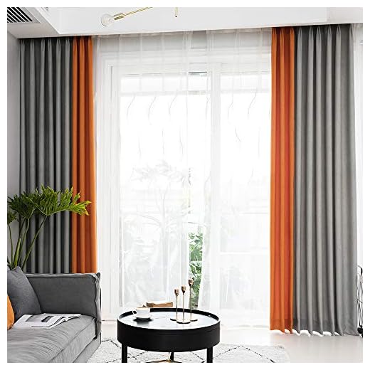 Linen Textured Curtains for Living Room Blackout Window Drapes Grommets Burnt Orange Grey Patchwork Design Window Treatment for Bedroom 2 Panels Boho Room Darkening Curtains,84 Inches Long