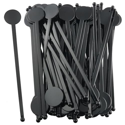 ZZLZX 80PCS Plastic Stir Sticks Cocktail Coffee Milk Juice Drink Round Head Stirrers KTV Bar Mixing Rods Length 18cm/7 inches Suitable for Restaurant Bar Supplies Coffee Shop Black