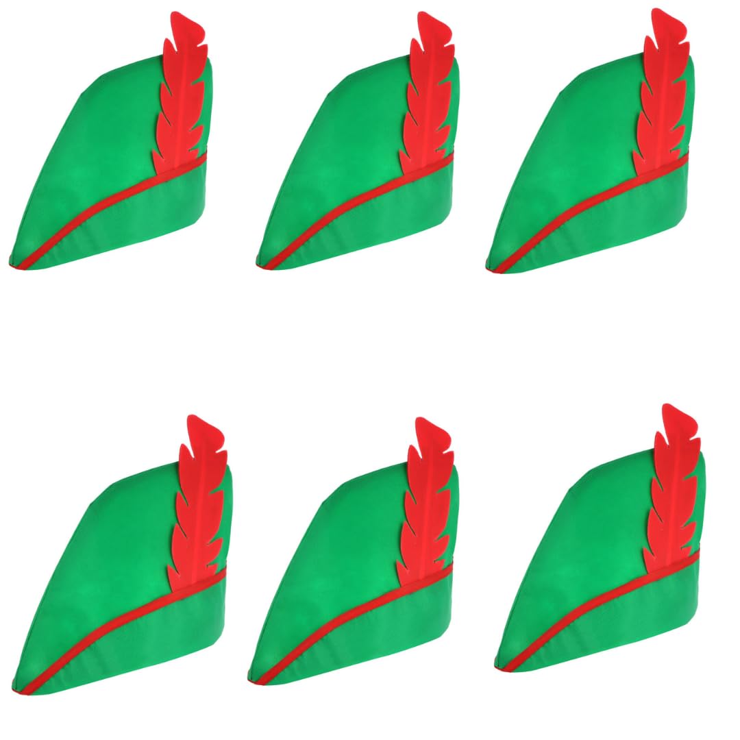 labreeze Robin Hood Hat (Adult) – Set of 6 – Classic Green Archer Hats with Feather for Group Costumes, Fancy Dress, and Themed Parties