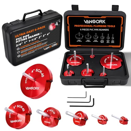 6 Pieces PVC Pipe Fitting Reamer Kit, Plastic Pipe Reamer Tool with 3/4", 1", 1-1/2", 2", 3", 4", PVC Fitting Saver for SCH40, ABS, CPVC Pipe, Fit into Standard 1/2" Drills