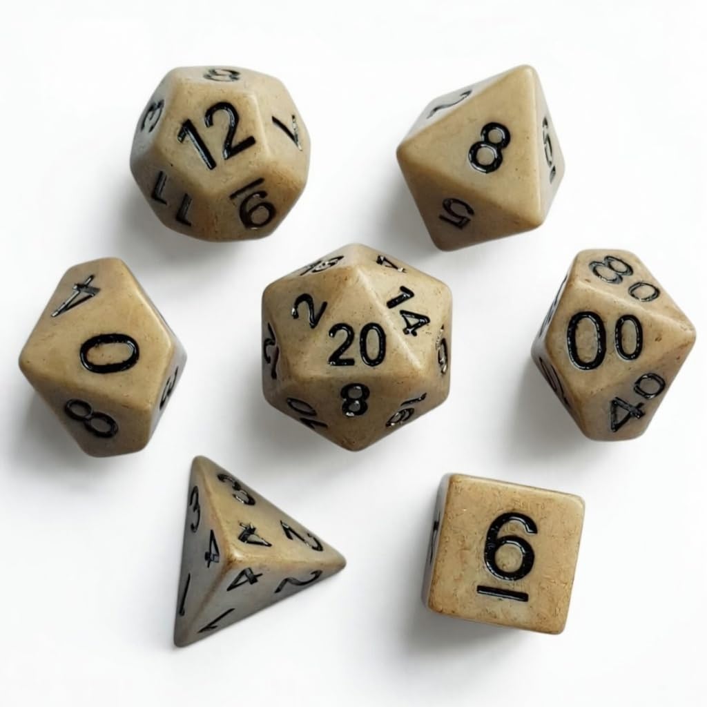 Stonebound Dice Set – Textured Tan Polyhedral RPG Dice with Stone-Like Resin for Ancient Tabletop Quests