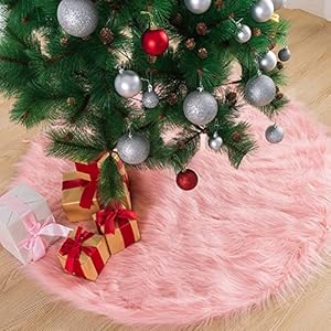 Pink Christmas Tree Skirt 36 Inches, Long Luxury Cozy Faux Fur Xmas Tree Skirt Elegant Décor, 1 PC Pink Christmas Tree Skirt 36 Inches Long Luxury Cozy Faux Fur Xmas Tree Skirt Elegant Decor 1 PC