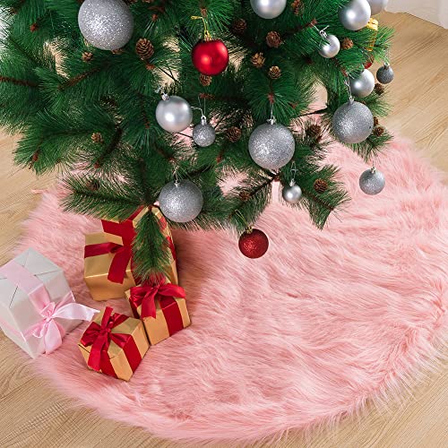 Pink-Christmas-Tree-Skirt-36-Inches-Long-Luxury-Cozy-Faux-Fur-Xmas-Tree-Skirt-Elegant-Decor-1-PC Pink Christmas Tree Skirt 36 Inches Long Luxury Cozy Faux Fur Xmas Tree Skirt Elegant Decor 1 PC