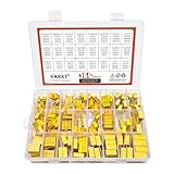 VANXY 24Values 164Pcs 275VAC Safety Capacitor Kits X2 MKP 0.001UF 0.01UF 0.022UF 0.033UF 0.047UF 0.1UF 0.22UF 0.33UF 0.47U 0.68UF 1UF 1.2UF Polypropylene Film Capacitor 10mm 15mm 22mm Pitch Yellow