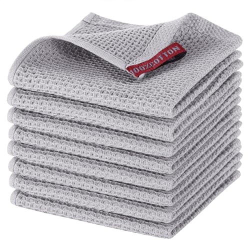 Image of joybest 100% Cotton Kitchen Dish Cloths, 8-Pack Waffle Weave Ultra Soft Absorbent Dish Towels Washcloths Quick Drying Dish Rags, 12x12 Inches, Light Gray