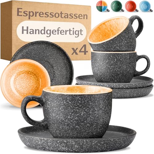 Cosumy Espressotassen mit Untertassen 4er Set - 90 ml Keramik,...