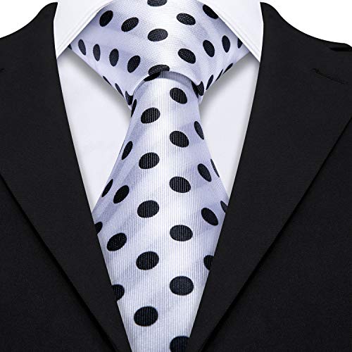 Image of Barry.Wang Ties for Men Silk Tie Sets Polka Dot Woven Necktie Pocket Square Cufflinks Business Wedding