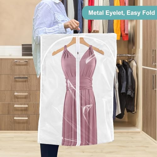 Dress Bags for Gowns Long - Foldable, 65" Clear Garment Bags for Closet Storage and Travel 24"x65"/ 2 Pack3