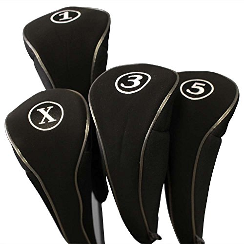 image for Black Golf Zipper Head Covers Driver 1 3 5 X Fairway Woods Headcovers 