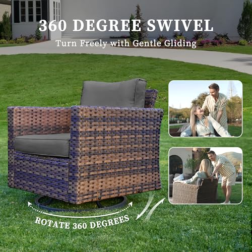 Image of UDPATIO 5 Pieces Patio Furniture Set with Fire Pit Table, Outdoor Furniture Set with Rocking Swivel Chairs, Wicker Patio Set with Waterproof Cover, 4'' Thickened Cushion, Grey