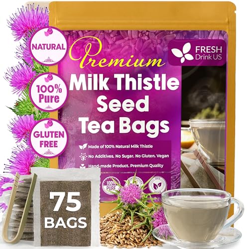Image of FreshDrinkUS, Premium 75 Bags Milk Thistle Tea, 100% Natural & Pure. Herbal Tea. Made with Eco-Conscious Tea Bags. No Sugar, No Caffeine, No Gluten, Vegan.