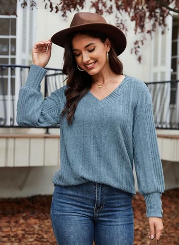 Bulotus Fall Sweaters for Women 2025 Tunic Sweater Long Sleeve Tops V Neck Lightweight Thin Pullover Work Casual Blouses2