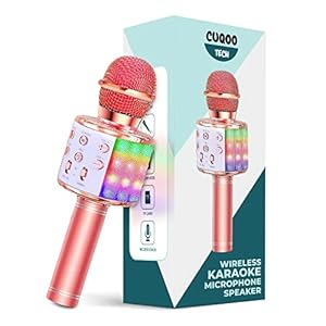 CUQOO Wireless Bluetooth Karaoke Microphone in Rose Gold – 4 in 1 Portable Dynamic Handheld Mic Speaker Machine | Kids…