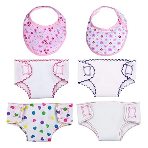 DC-BEAUTIFUL 4 Pcs Doll Diapers Doll Underwear and 2 Pcs Doll Bibs for 14-18 Inch Baby Dolls, Suitable for Infant Baby Doll Girls Boys Cover