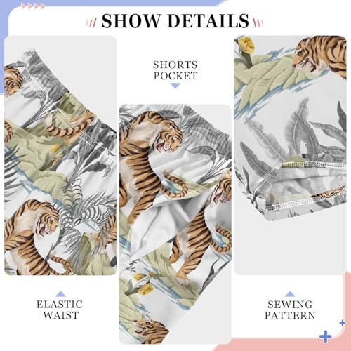 Tiger Palm Trees Boys Long Pants Soft Trousers Elastic Waist Kids Lounge Bottoms with Pockets S-XL4