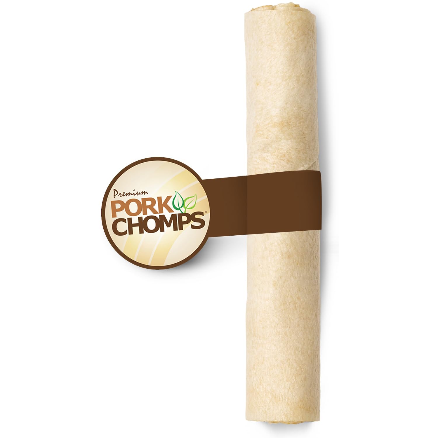pork chomps baked pork skin dog chew, 8-inch roll, 1 count