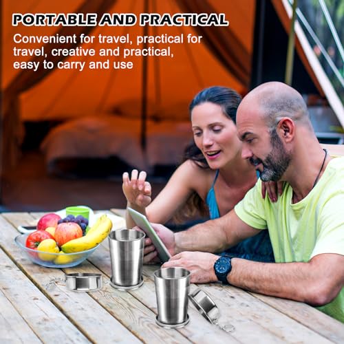 Edelstahl Faltbecher 450ml, 2 Stück Becher Faltbar Edelstahl, Edelstahl-Trinkbecher Mit Klapplöffel, Outdoor Tragbar Teleskop Klappbeche, Camping Becher Faltbar, Edelstahl Reise Faltbecher Klappbecher