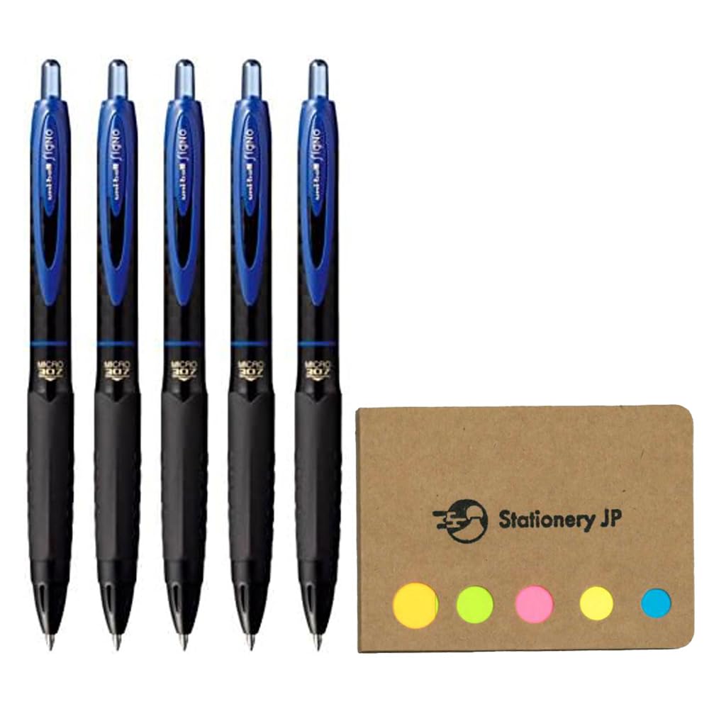 Signo 307 Retractable Gel Ink Pen, Extra Fine Point 0.5mm, Blue Ink, 5-Pack, Sticky notes Value Set