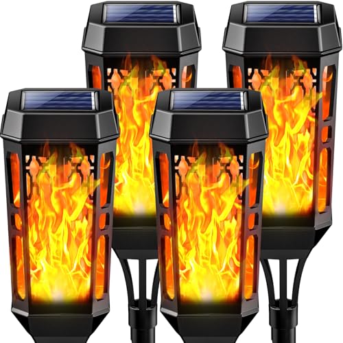 Joltix Lampes Solaires Jardin Extérieur, 4 Packs 12 LED Lumière Flamme Solaire Vacillante, Torches Jardin pour Eclairage Décor, IP65 Etanche Lanterne Exterieur pour Patio, Chemins, Pelouse, Cour