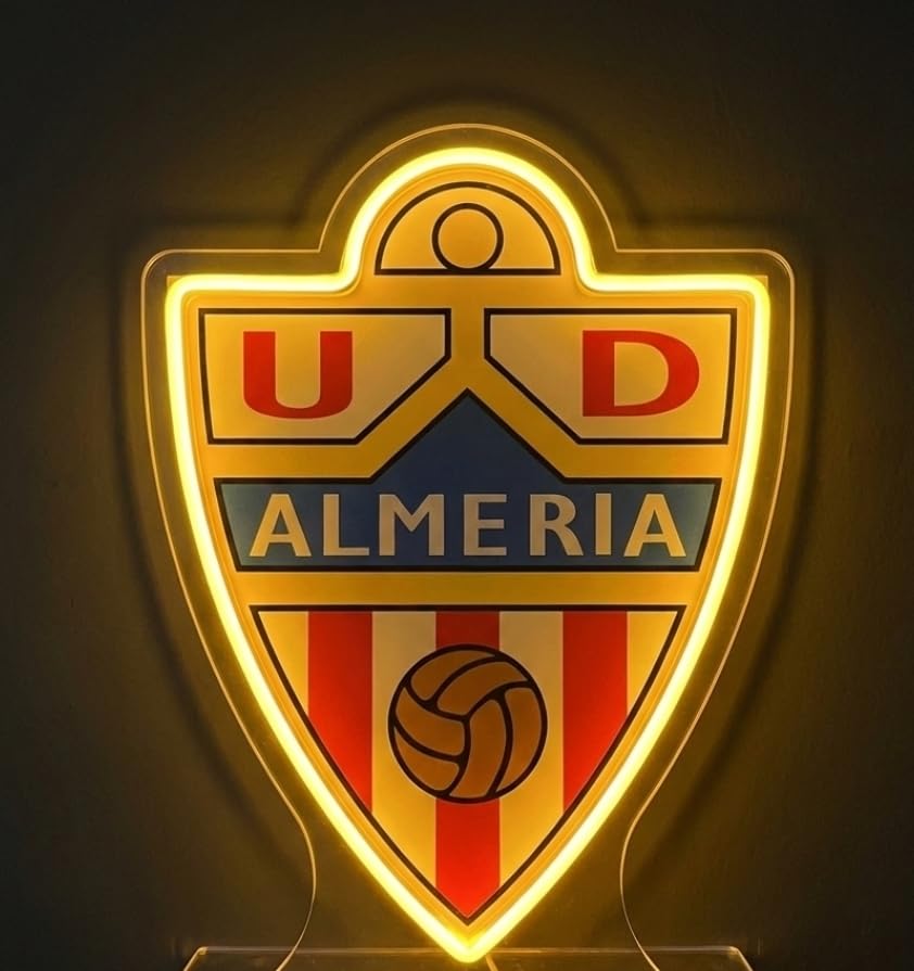 Letrero regalo Escudo 2° división Club Almería de Pared con Corona,colores iluminados brillantes con base metacrilato,neón led y vinilo 40x30 cm aproximadamente con cadena y alimentación 12v