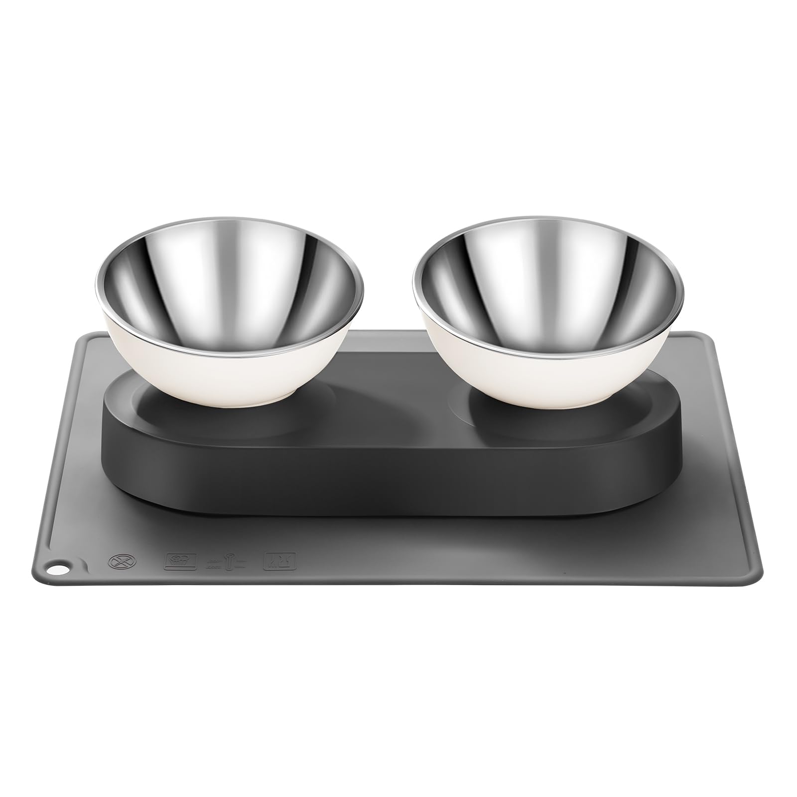 Marchul Ciotole per Gatti con Supporto Inclinato di 15°, Ciotole Rialzate in Acciaio Inossidabile, Doppia Ciotola con Tappetino Antiscivolo in Silicone, Facili da Pulire