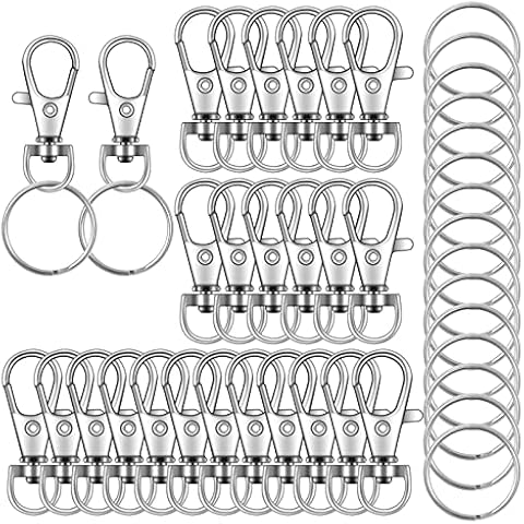104PCS Swivel Snap Hooks with Key Rings, Metal Lobster Claw Clasp, Keychain Rings for Crafts(Silver, 1.37inch(36mm) Cover