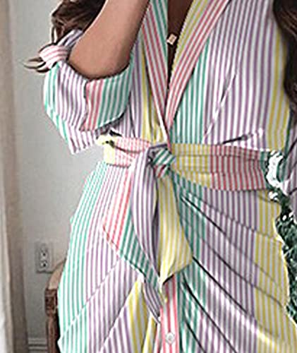 Image of FYEARFOX Women's Button Down Shirt Dress Ruched Split Maxi Dresses Long Sleeve Wrap V Neck Tie Waist Party Clubwear