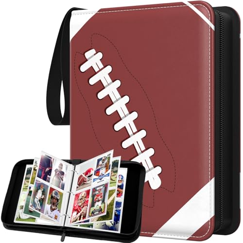 Trading Card Binder with Sleeves, 4-Pocket Football Card Binder Premium 440 Double Sided Pocket PU Card Collection Binder, Display Case with Football Card Sleeves Card Holder Protectors Set