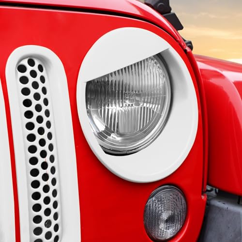 Image of Mesh Grille Grill Insert+Headlight Turn Light Cover Trim Fit for 2007-2018 Jeep Wrangler JK JKU(White,Style A)