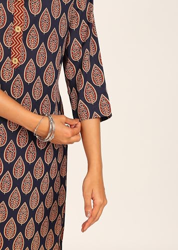 Image of BLOCKS OF INDIA Women's Solid Straight Kurta Set | Hand-Stitched Neck Details with Pintucks | Comfortable Pants with Pockets, Elastic Waist & Drawstring Fit