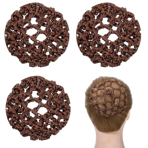 3 PCS Hair Nets for Buns (Dark Brown)