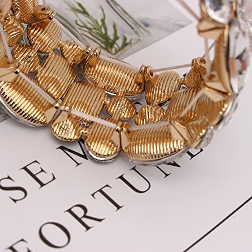 Enrwin Women’s Wedding Bridal Crystal Leaf Flower Stretch Bangle Elastic Wide Bracelet Jewelry For Brides Bridesmaid (Champagne-Gold Tone, Alloy) #TOP4