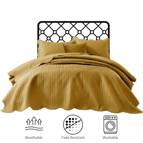 IR Imperial Rooms Twin Quilt Bedding Set (68” x 86”) - Bulk Pack of 10 Wholesale for Hotels, Guest Bedroom & Airbnbs - Lightweight Microfiber Reversible Embossed Quilts Bedspreads (Ochre)