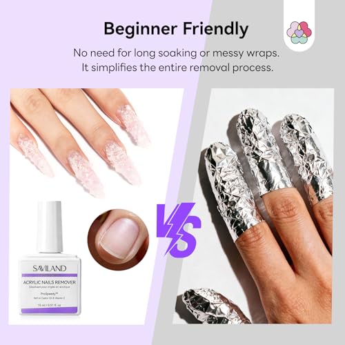 Image of SAVILAND Acrylic Nail Remover Kit 2 Pcs: Powerful Rapid Dissolution Acrylic Remover with Cuticle Oil & Nail File Tools, No Soaking No Wrapping, Gentle Professional Set for Home Use